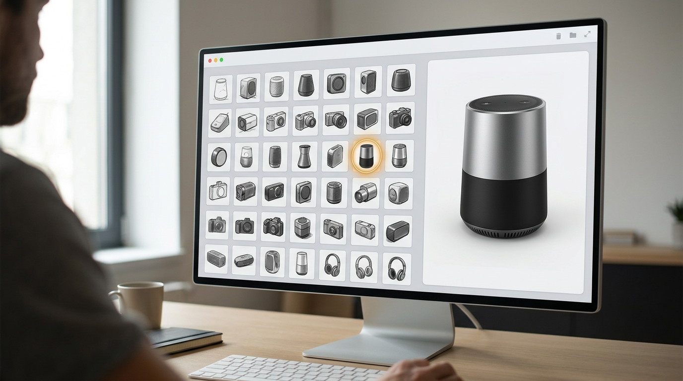 Nano Banana 2 Lite batch workflow on Kubeez: a grid of fast draft images with one winner selected and promoted to a polished final render