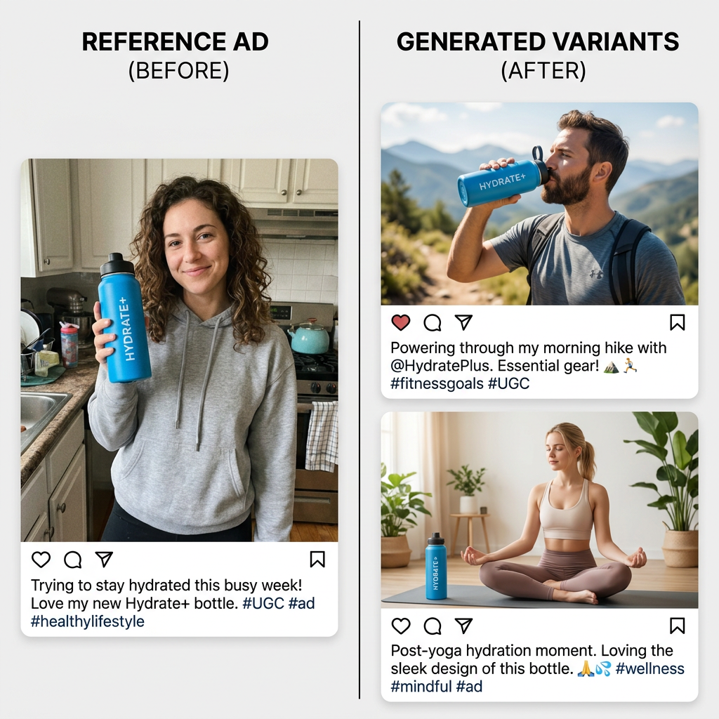 Generare creativ publicitar - stil reclamă de referință clonat pentru produsul tău