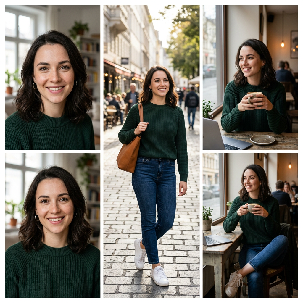 Exemplu consistență personaje Flux 2 - același personaj pe mai multe imagini